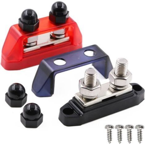 Busbar 250A Barre de distribution de bus 12V-48V cc, bloc de terminaison de batterie avec 2 bornes M10 Bus Bar, pour voiture, bateau, marine, installation solaire, rouge et noir (1 paire) (1/5)