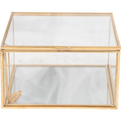 Boîte De Rangement De Bijoux En Verre Transparent Avec Organisateur En Verre Recouvert De Carré Géométrique (1/5)