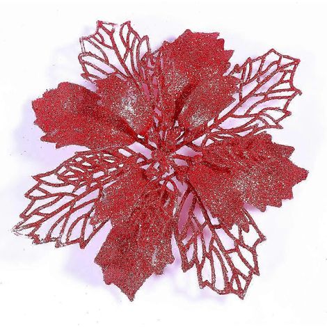 Rote, glitzernde Weihnachtssternblüten für die Feiertage, 12 Stück (1/4)