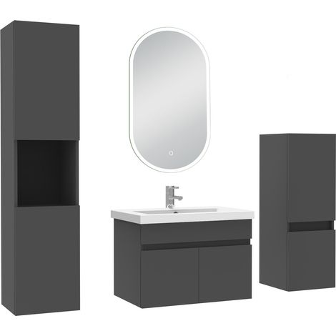 Ocean meubles simple vasque 60cm vasque + colonne + miroir lumineux Anthracite (1/5)
