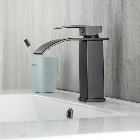 Robinet de lavabo moderne noir en cascade, 20Pcs robinet mitigeur de lavabo de salle de bain, robinet cascade avec 2 longs tuyaux, 3/8 pouces (1/5)