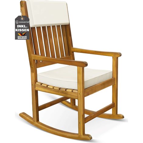 Chaise Rocking chair en bois dur Acacia avec coussins amovibles Chaise bascule adulte