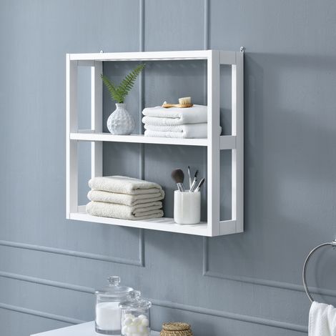 [en.casa] Estantería de pared para el baño - 54x15x60cm - blanco - 2 compartimientos