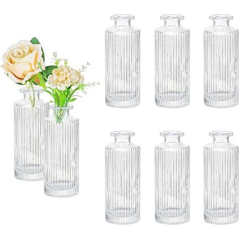 vases décoratifs vintage en verre pour décoration de table Petit vase nervuré pour une rose, à fleurs mariage, salon (1/5)