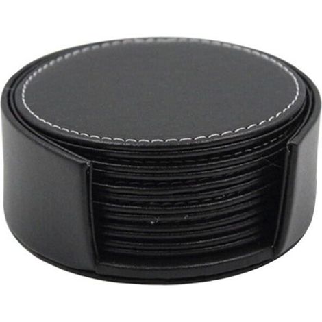 Lot de 6 sous-verres en cuir noir avec support pour boissons, protection de table (1/5)
