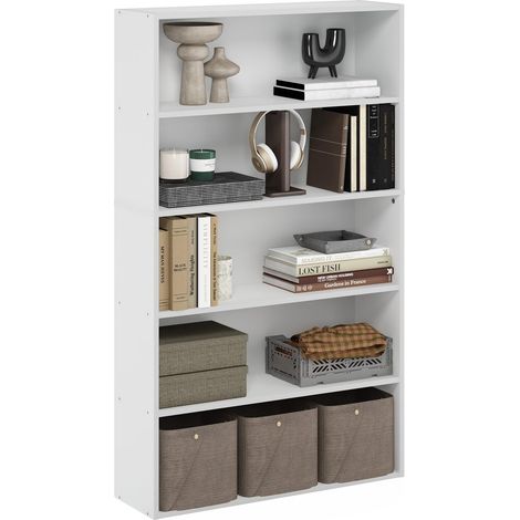 Étagère, Bibliothèque À 5 Niveaux avec Étagère Ouverte, 24 X 80 X 134 Cm, Idéale pour Le Salon, La Chambre Ou Le Bureau, Blanche. (1/5)