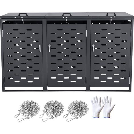 Mülltonnenbox für den Außenbereich, 3 x 200 l, horizontale, wasserdichte Aufbewahrung für Mülltonnen, abschließbarer Gartenschrank mit Kettendeckel, für Abfall, Garten, Hof und Terrasse (1/5)