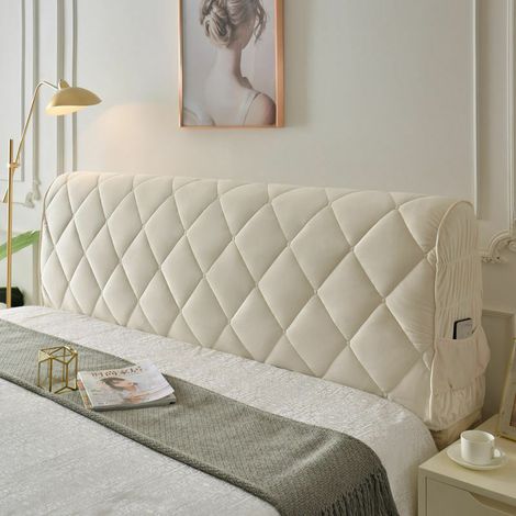 blanc, 180 cm, Housse de tête de lit pour lit double/simple, rembourrée, élastique, anti-poussière, en coton, épaisse et anti-rayures, coussin (1/5)