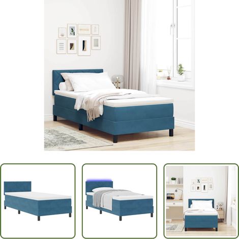vidaXL Boxspringbett mit Matratze - LED Boxspringbett mit Matratze Dunkelblau 90 x 200 cm Samt (1/5)