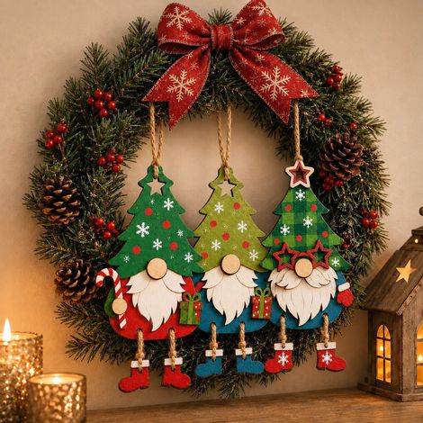 Suspension de Noël en Bois Peint Lutin Gnome pour Sapin, Lot de 3 Pièces 1, Décoration Festive 40 g – Livraison gratuite