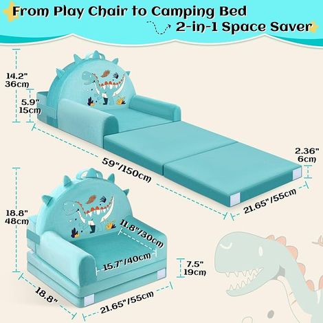 Canapé Enfant Dinosaure, 2-en-1 Chaise Pliante pour Enfants, 150cm canapé en Velours Cristal Doux pour Les Enfants en Bas âge pour la Chambre à Coucher, Le Salon (1/3)