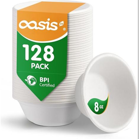 Bols en papier compostables et biodégradables fabriqués à partir de bagasse, respectueux de l'environnement, passent au micro-ondes et au congélateur (blanc) (1/5)