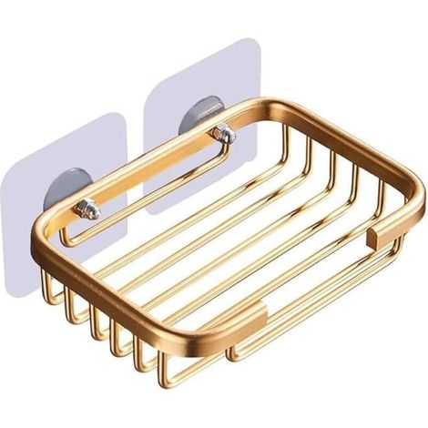 Lot de 2 porte-savon doré pour douche, porte-savon autocollant, support de rangement pour porte-savon, anti-dommages, accessoires de salle de bain suspendus sans perçage, porte-savon (1/2)