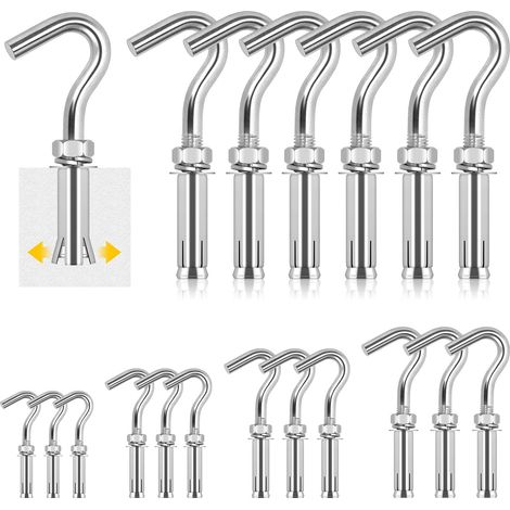 6pcs set M6 Expanded Hook, 304 inox coupe ouverte crochet vis, crochet en béton lourd, Expanded vis crochet, crochet mural en béton pour béton brique plafond suspension (1/5)