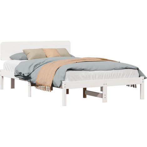 Lit double  Lit adulte  Cadre de lit avec tête de lit Blanc 140 x 190 cm Pin massif