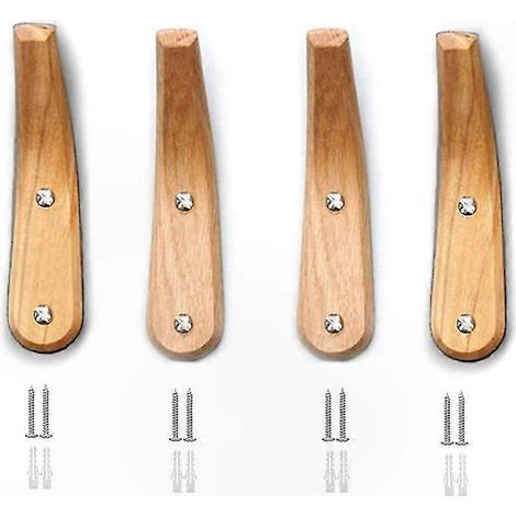 Set mit 4 Wandhaken aus Holz, natürliche Oberfläche, modernes V-Design, ideal für Jacken, Hüte, Taschen und Handtücher, praktische Aufbewahrungslösung. (1/5)