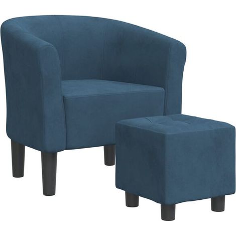 Chaise inclinable en velours bleu foncé avec repose-pieds intégré – Fauteuil relax design élégant pour salon ou bureau, dossier réglable et assise confortable (1/5)