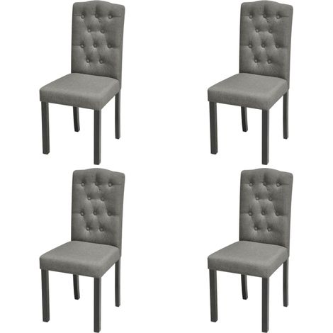 Juego de 4 sillas de cocina comedor respaldo acolchado gris pies de madera tela CDS021610