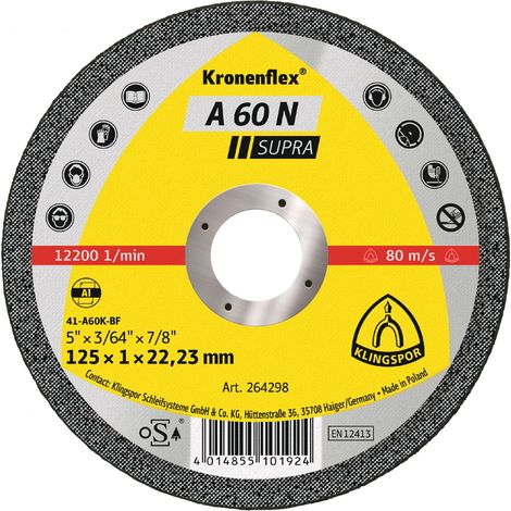 Klingspor A 60 N Supra 264298 Disque à tronçonner 125 mm 25 pc(s) aluminium
