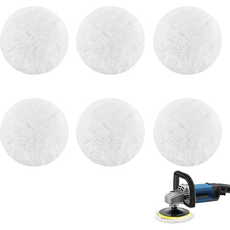 Almohadilla de pulido de lana de cordero, 6 x 125 mm, almohadilla de pulido de fieltro de lana, ruedas de pulido autoadhesivas para muebles, automoción, Hardmare White (1/5)