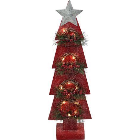 Red Wooden Tree With Warm White Bulbs 25x10x80H (1/5)