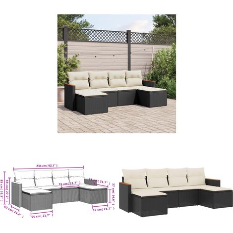 Salon de jardin 6 pcs avec coussins noir résine tressée - Salon De Jardin - Meuble De Jardin - Ensemble Salon Extérieur - Canapé Jardin - Résine Tressée - Home & Living (1/3)