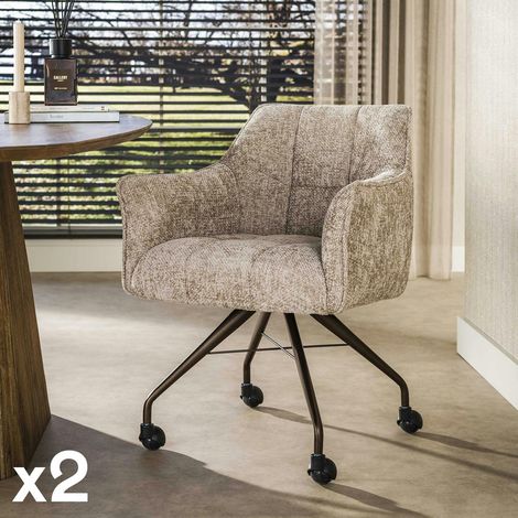 Chaise à roulettes sable pied bronze (lot de 2) MELBOURNE (1/5)