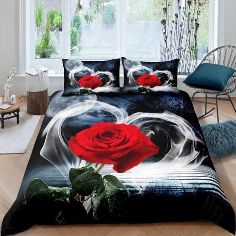 Bettwäsche-Set 135x200cm mit Rosen-Motiv, 2-teilig, Mikrofaser