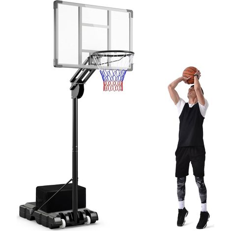 GOPLUS Panier de Basket-Ball Mobile, Hauteur Réglable 2,36 à 3,05m, Sac de Poids & Base Remplissable, 2 Roues, Panier de Basket Intérieur Extérieur pour Enfants, Adolescents, Adultes (1/5)