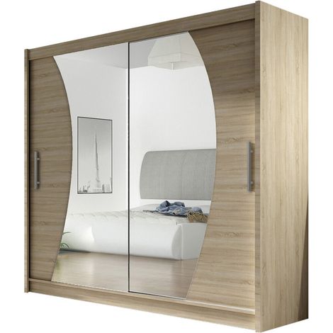 Armario Closico Pallor IX, Roble Sonoma, 215x180x58cm, Puertas de armario: Correderas, Número de estantes: 5