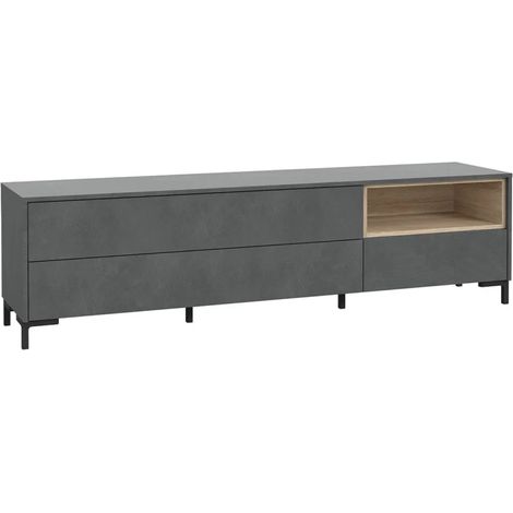 Meuble TV décor béton gris chêne clair et pieds noir - MADDY (1/5)