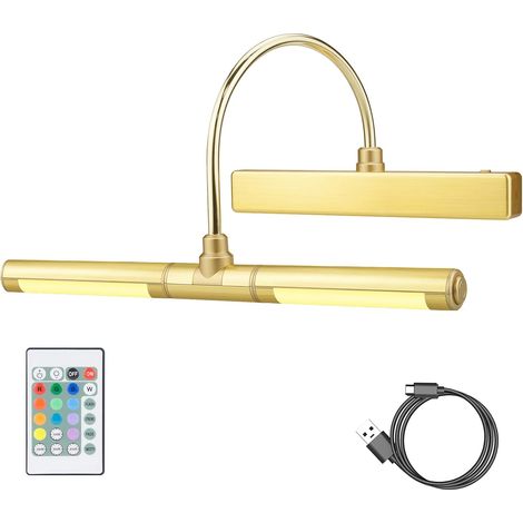 Remote Control Wall Lamp,Wireless LED Board Lighting,Rotating LED Light Head with Timer,180° Swivel Arm Picture Lamp for Painting,Illustration Display,Gold (1/5)
