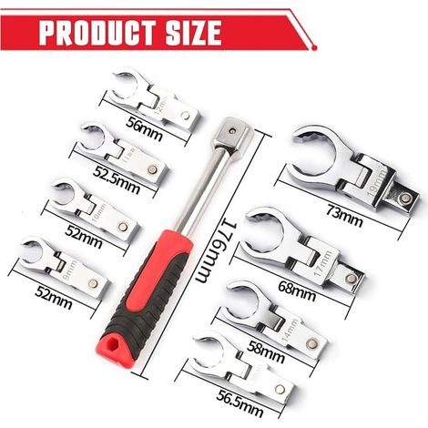 Cle Plate a Cliquet Articulée, 8 Pcs 9-19mm Cliquet Tete Flexible Ouverte, 180 Degrés Rotative, Jeu de Clés en Acier au Chrome Vanadium, pour Fixation et Démontage (1/5)