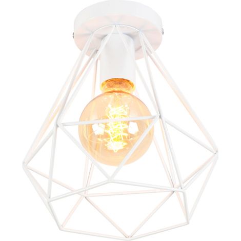 Plafonniers D'Intérieur Plafonniers En Métal Blanc Vintage Lampe De Plafond Rétro Diamant Pour Salle À Manger Bar Café Chambre Bureau E27 (1/5)