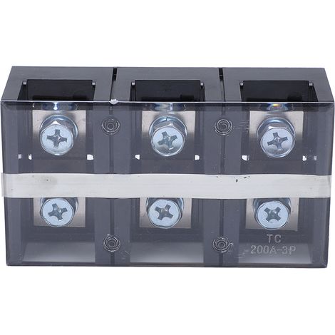 Bloc bornier 200A 3 pôles rangée double isolation mutuelle fort ampérage barre connectique cuivre plastique noir argent capot transparent pour maison industrie (1/5)