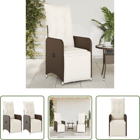 Rattanstuhl -  Gartensessel mit Kissen 2 Stk. Verstellbar Braun Poly Rattan (1/5)