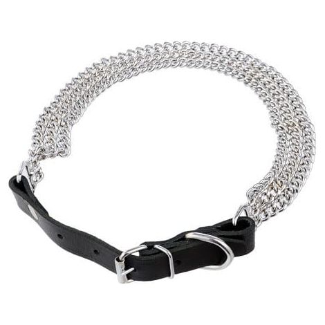 Collier en cuir à triple chaîne 58-66 cm argent (1/2)