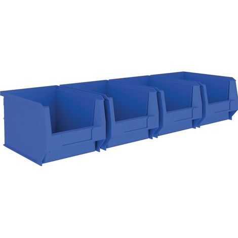 Cassetta portaoggetti aperta frontale H140xL602xP250mm in acciaio zincato con cassette portaoggetti frontali aperte 4 x MK4 blu MAUSER