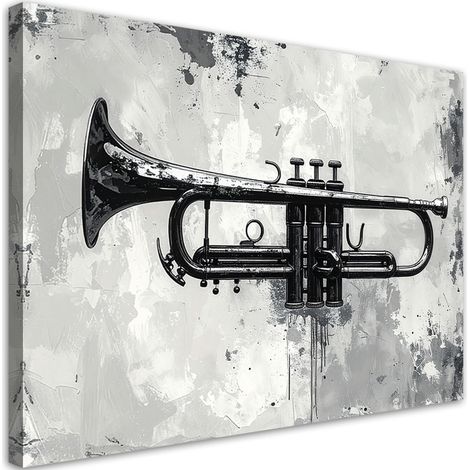 Impression sur Toile, Instruments à vent trompettes noir et blanc,30x20 (1/4)
