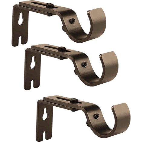 Set di 3 supporti regolabili per bastoni per tende, adatti a bastoni con diametro di 25 mm, con ganci di supporto a vite (marroni). (1/5)