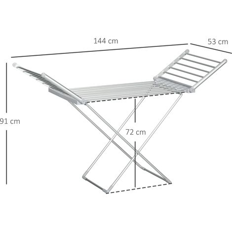 Étendoir à linge électrique chauffant avec ailettes, pliable et peu encombrant, en alliage d'aluminium, 144 x 53 x 91 cm, argent (1/5)