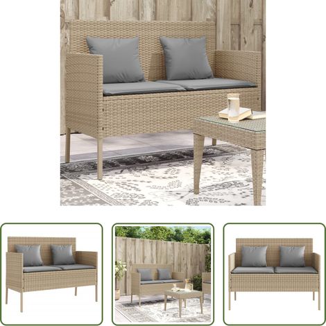 vidaXL Sitzgelegenheit - Gartenbank mit Kissen Beige Poly Rattan (1/5)