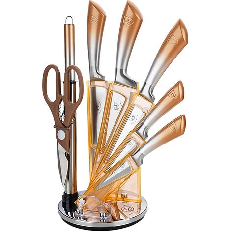 Juego de cuchillos de chef, acero inoxidable, diseño ergonómico, color dorado. (1/2)