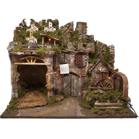 Paesaggio Presepe Casette e Mulino con Luci 60x35 cm 11214 (1/6)