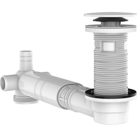 Valentin – Bonde recoupable pour lavabo – Tubulure ajustable 114 à 275 mm – Clapet ABS blanc – Gain d'espace sous vasque