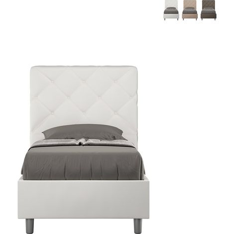 Lit simple conteneur capitonné 80x190cm chambre d'enfant Priya S Blanc - Avec coffre de rangement (1/5)
