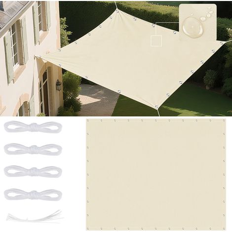 (Beige, 2x3m) Voile d'ombrage imperméable avec œillets, adaptée aux jardins et terrasses extérieures. (1/5)