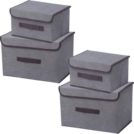 4 Boîte de rangement,Couvercle,Poignée,Tissu non tissé,Plastique,Pliable,Armoire,Chambre
