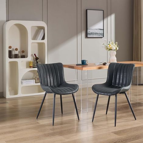 Lot de 2 Chaise salle a manger,Chaise de cuisine,Chaise de Salon en Velours ,NOIR/GRIS (1/5)