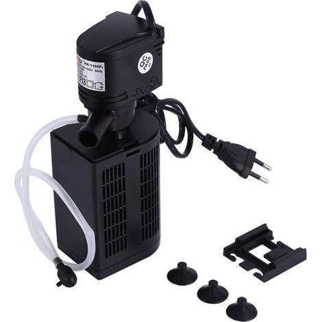 Filtro sumergible 3 en 1 para acuarios con bomba de oxígeno y purificador de aire – ABS negro, 12 W, para acuarios de menos de 40 cm. (1/5)